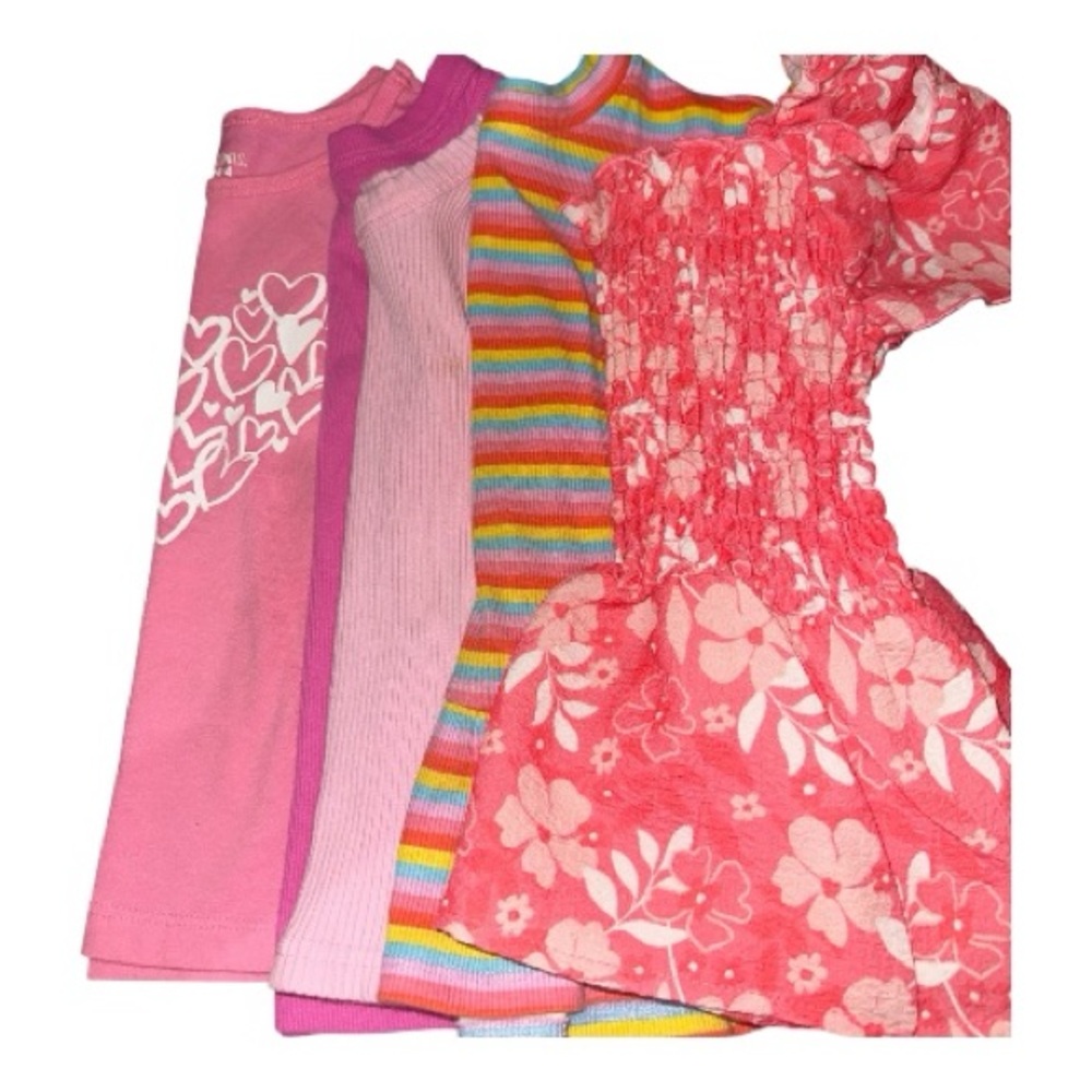 Girls Pink & Rainbow Dress and Tops Set